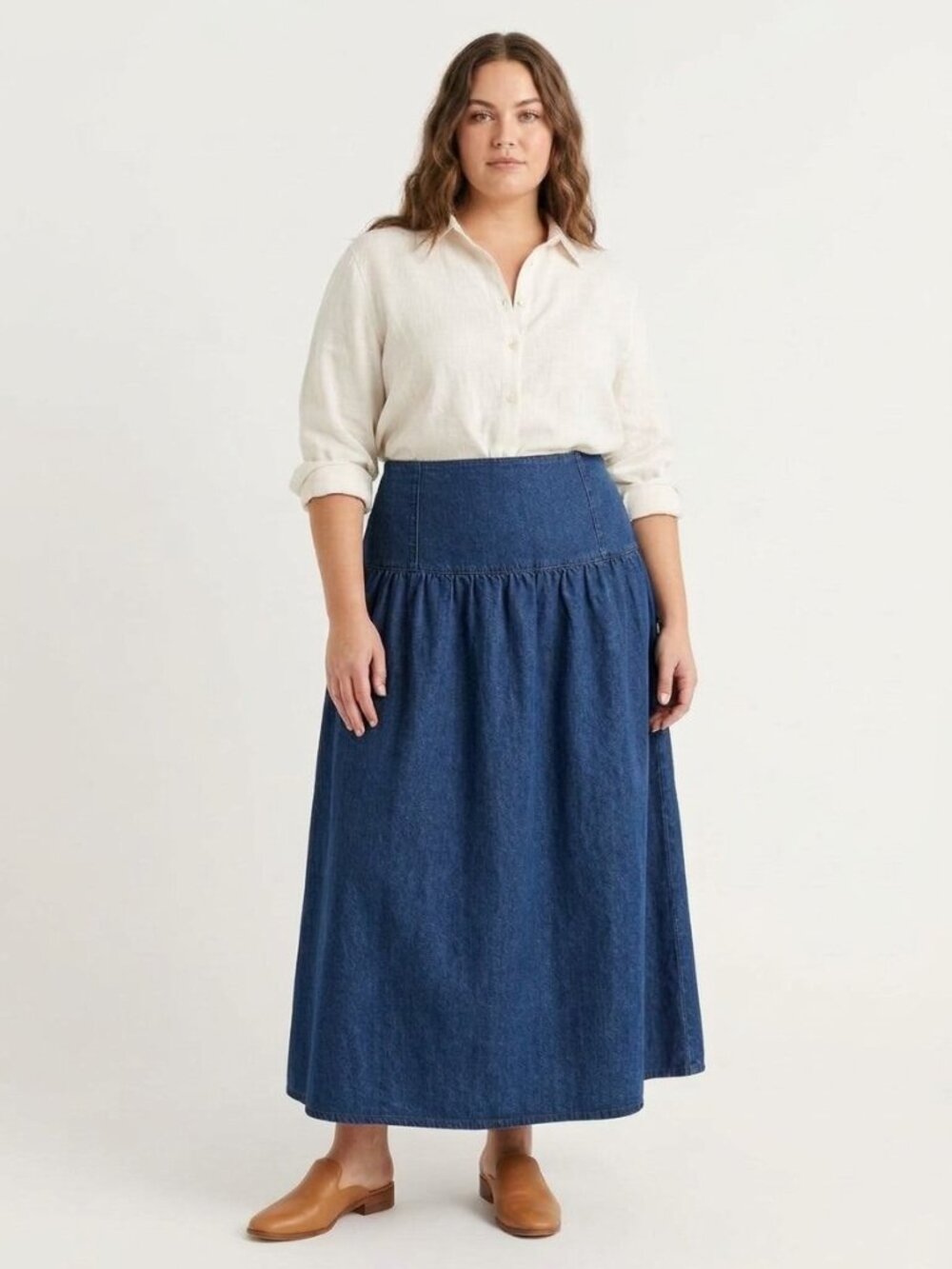 NWT Recollection Exposed Zip Denim Maxi Skirt Dark Wash A-Line Modest | Size XL